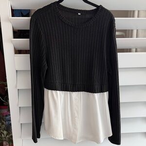 Black and White Ribbed Knit Top